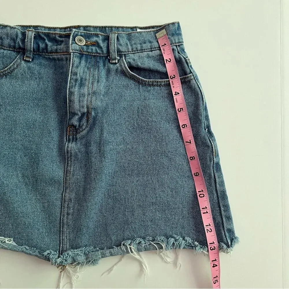 John Galt Denim Skirt‎ Small 100% Cotton Blue Jean Mini Skirt Distressed Raw Hem